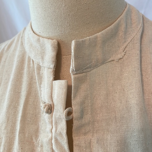 Tan Linen/Canvas Shirt with Mandarin Collar - Picture 3 of 7